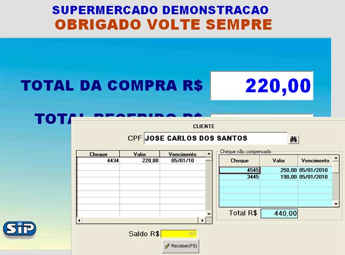 Opção para marcar na conta do Cliente ou Funcionário - Sip Sistema Loja