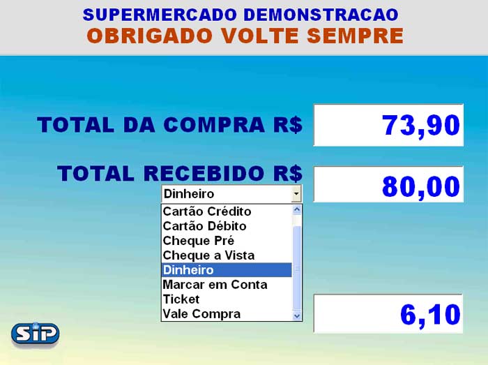 Recebimento de Vendas - Sip Vendas Supermercado