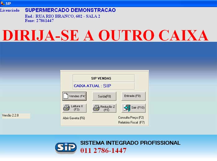 Tela de Menu Principal do Sistema Caixa - Checkout -SIP Sistema Auto Peças