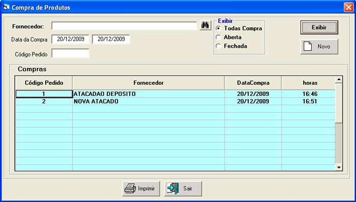 Provisão de Compra de Produtos - SIP Sistema Pizzaria