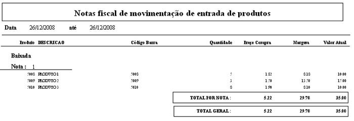 Nota Fiscal de Entrada de Produtos